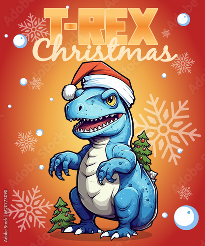 Vector Illustration, Dinosaur T-Rex Christmas Cartoon Character