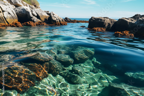 Free photo water surface level shot of rocks and reefs at the sea on a sunny day photography © yuniazizah