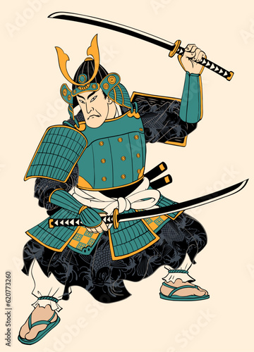 Hand Drawn of Samurai in Ancient Japanese Painting Style Illustration