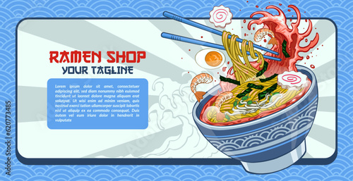 Japanese Ramen Web Banner Ad Template With Empty Space For Text