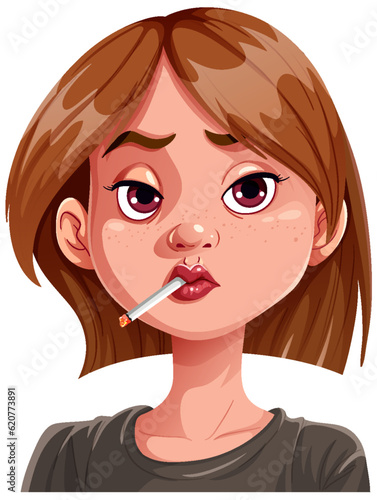 Edgy Woman with Cigarette in Mouth