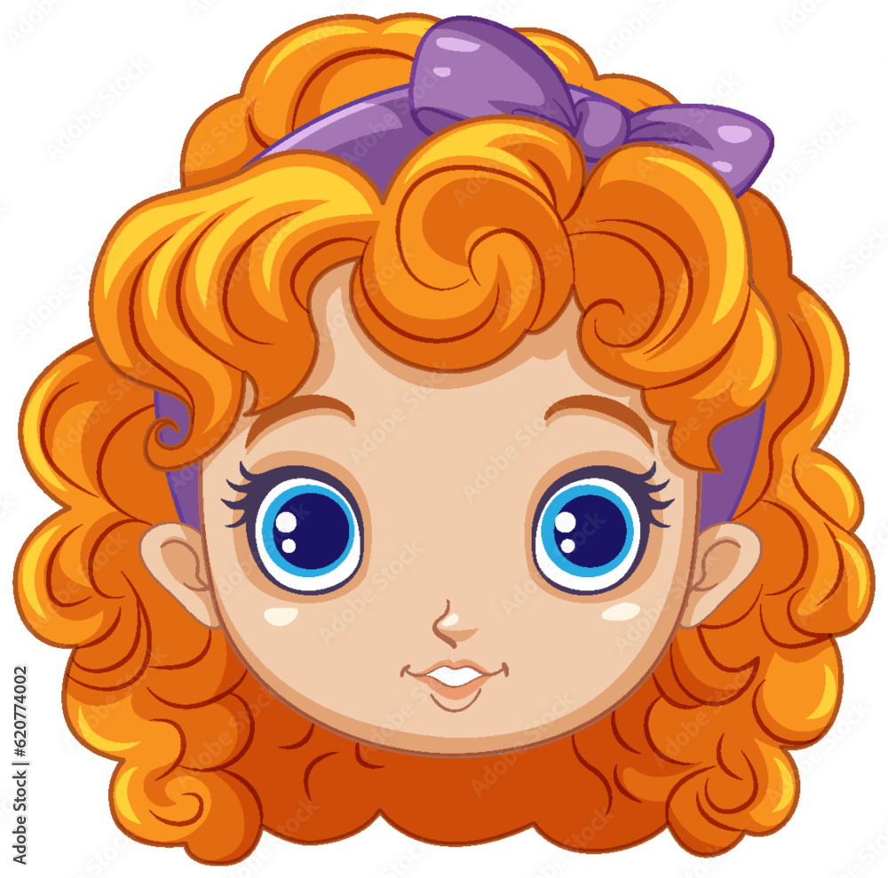 Fototapeta premium Cute Girl Head with Orange Curly Hair