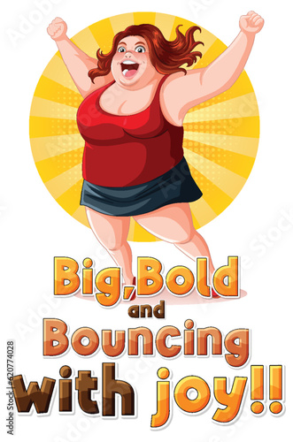 Happy woman with text big bold and bouncing with joy