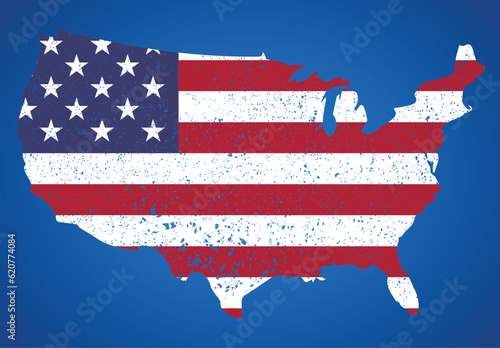 USA grunge flag with map 4th July American Independence day