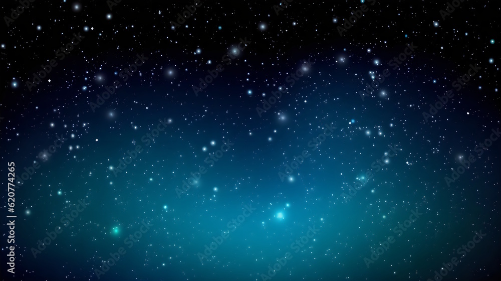 Starry Night Sky Vector Smooth Overlapping Gradients of Black, Deep Blue, Teal, and Sky Blue with Varying Sizes and Brightness of Vector Stars, Creating an Enchanting Cosmos View. Generative AI