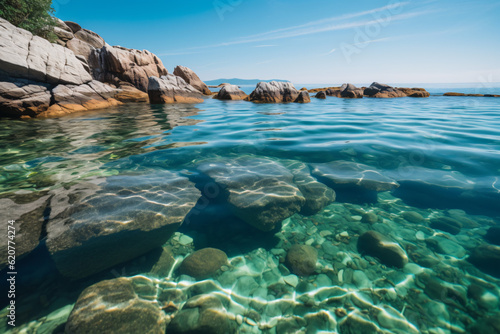 Free photo water surface level shot of rocks and reefs at the sea on a sunny day photography