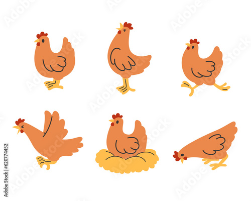 chicken cartoon collection, various gesture drawings of the hen