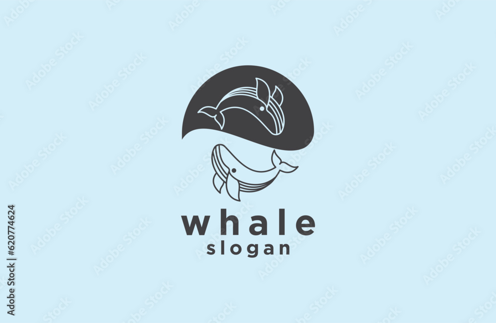 Naklejka premium Blue whale minimalist style icon vector illustration template logo design