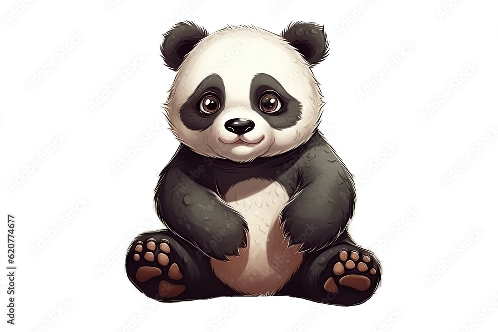 Obraz premium cartoon character cute happy panda on a white isolated background. Generative AI illustration