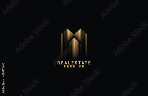 Real Estate line Logo Template Gold colored Vector Illustration