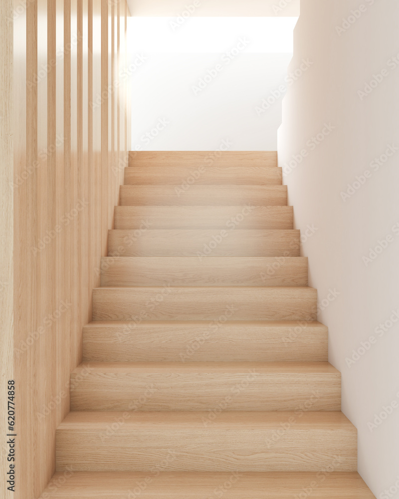 Fototapeta premium Wooden stairs leading to the light of success job duties and aims of business, dreams, life goals ladder to success concept. 3D rendering