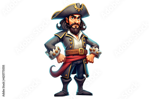 funny man pirate on a white isolated background. Cartoon character. Generative AI illustration