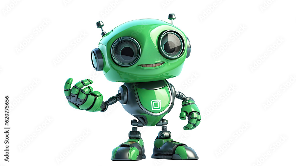 cartoon character cute robot pointing his finger at a copy of the space on a white isolated background. Generative AI illustration cartoon character cute robot pointing his finger at a copy of the space on a white isolated background. Generative AI illustration