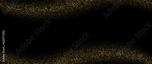 Golden wavy halftone gradient background frame. Shining comic glitter texture. Pop up dotted sparkles pattern wallpaper. Retro design template for banner, flyer, poster, presentation. Vector 