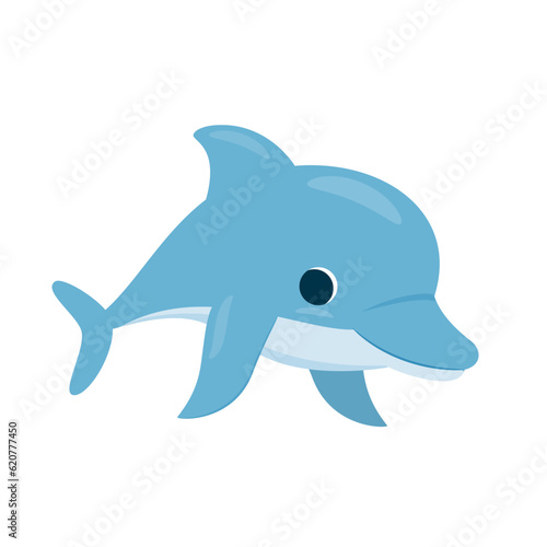 Cute sea dolphin on a white background. Vector illustration in cartoon style on a white background.