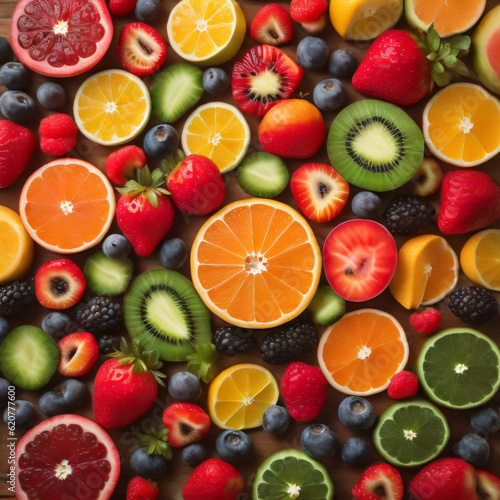 Colorful fruit background  featuring a vibrant assortment of fresh fruits