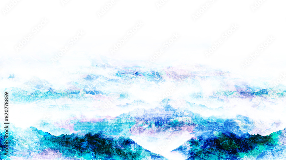 The majestic watercolor mountains in the distant background