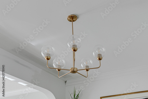 Bright Luxury organic sustainable mid century modern  brass pendant light fixture detail closeup