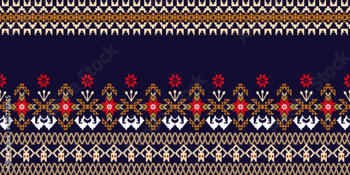 Cross Stitch Pixel Pattern. Ethnic Patterns. Abstract art. Design for carpet, wallpaper, clothing, textile, pillow, curtain, bedsheet, table runners. Vintage Style. Vector illustration.