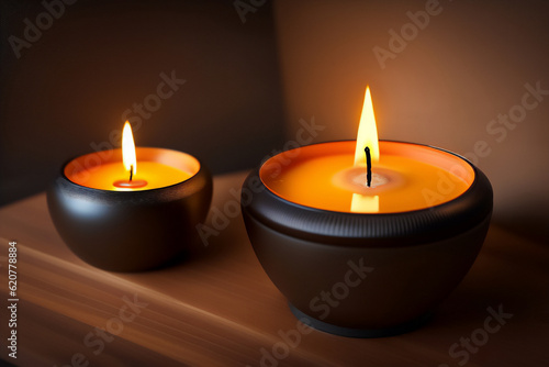 Aromatic candles lit, decorating and brightening the sophisticated environment. Generative AI_1.