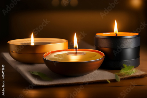 Aromatic candles lit, decorating and brightening the sophisticated environment. Generative AI_2.