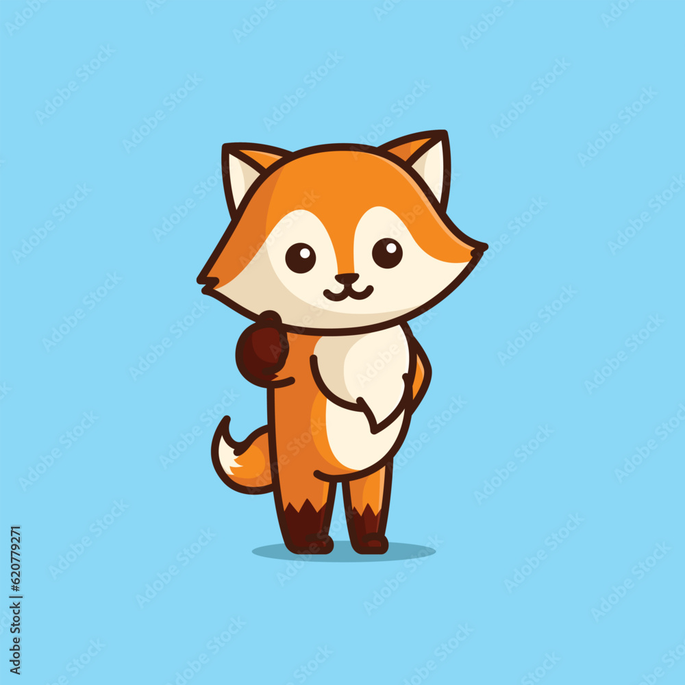 Obraz premium Cute fox thumbs up simple cartoon vector illustration animal nature icon