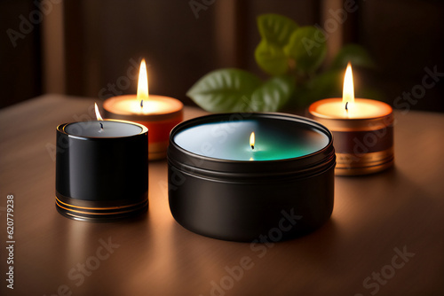 Aromatic candles lit  decorating and brightening the sophisticated environment. Generative AI_35.