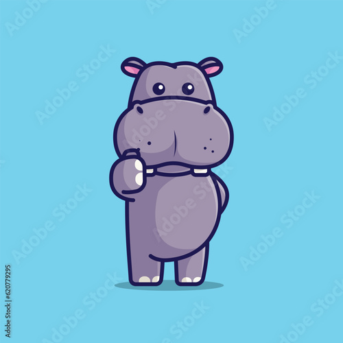 Cute hippopotamus thumbs up simple cartoon vector illustration animal nature icon