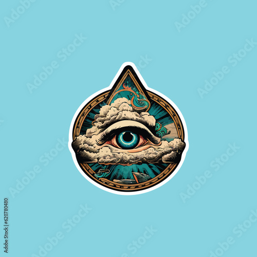 Blackwork tattoo flash. Eye of Providence. Masonic symbol. All seeing eye inside triangle pyramid. New World Order. Sacred geometry, religion, spirituality, occultism. Isolated vector illustration photo