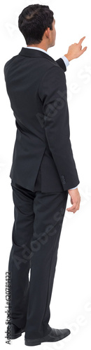 Digital png photo of back view of focused asian businessman on transparent background