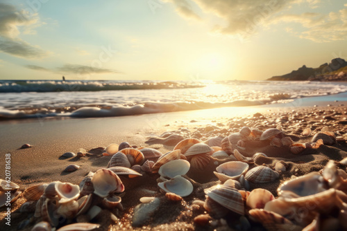 The natural beauty of seashells on a beach creates an exotic scenery Fototapet