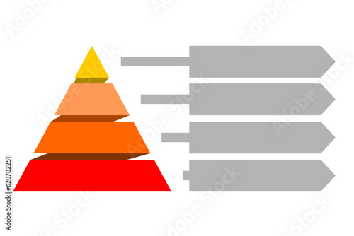 Infographic statistical hierarchical illustration of yellow and red triangles divided , Pyramid shape made of four layers for presenting business ideas or disparity and statistical data