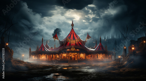 Circus tent in the dark. Generative Ai