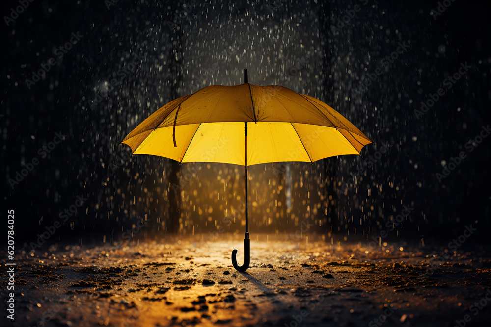 yellow umbrella in the rain