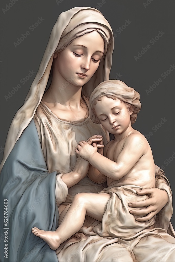 Image of the statue of the Orthodox Virgin Mary with the baby AI Image of the statue of the Orthodox Virgin Mary with the baby AI