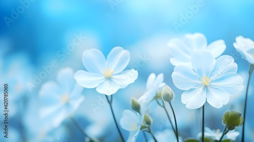 Shades of Spring: Delicate White Primroses on an Atmospheric Blue Macro Background