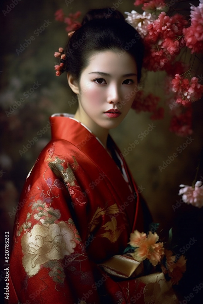 Portrait of a Japanese Woman Wearing a Kimono