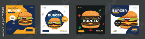 Restaurant Fast food Burger Social Media post or web banner template design. Food promotion banner. Burger social media post vector illustration 