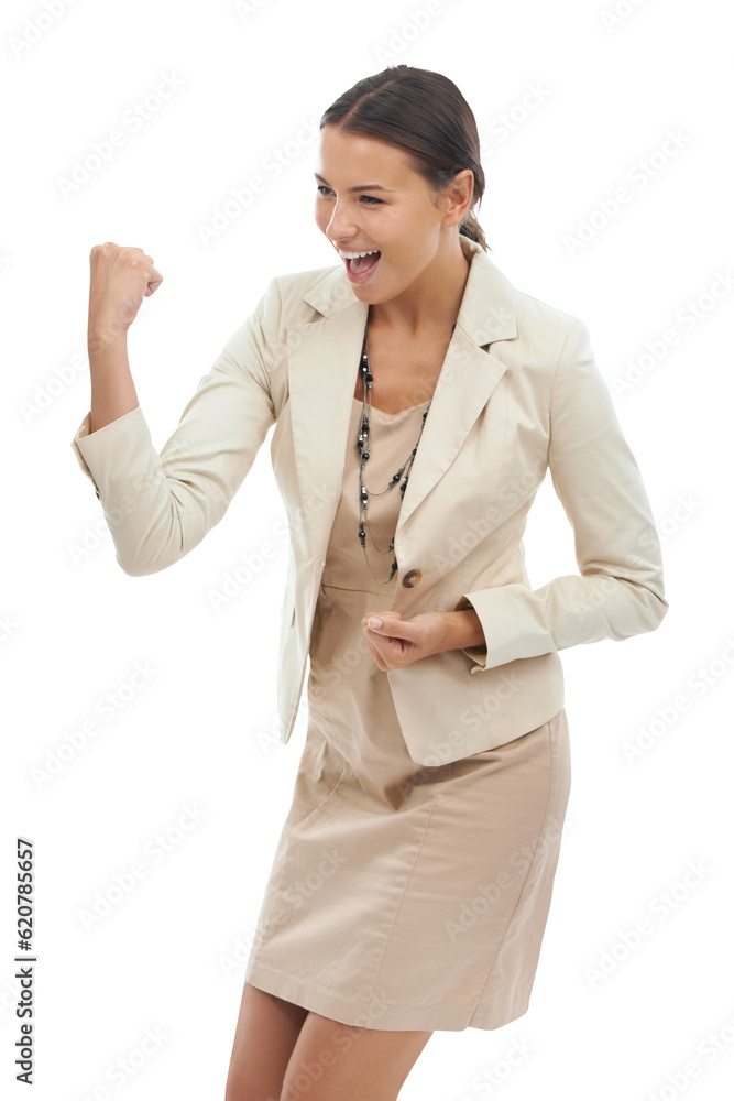 Success, excited and fist with professional woman or good news in png or isolated, transparent background for celebration. Winner, business and girl with victory or achievement is happy for promotion Success, excited and fist with professional woman or good news in png or isolated, transparent background for celebration. Winner, business and girl with victory or achievement is happy for promotion