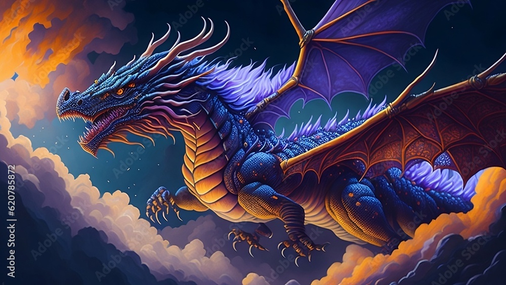 A Majestic Dragon Soaring Through The Clouds Scales Shimmering In ...