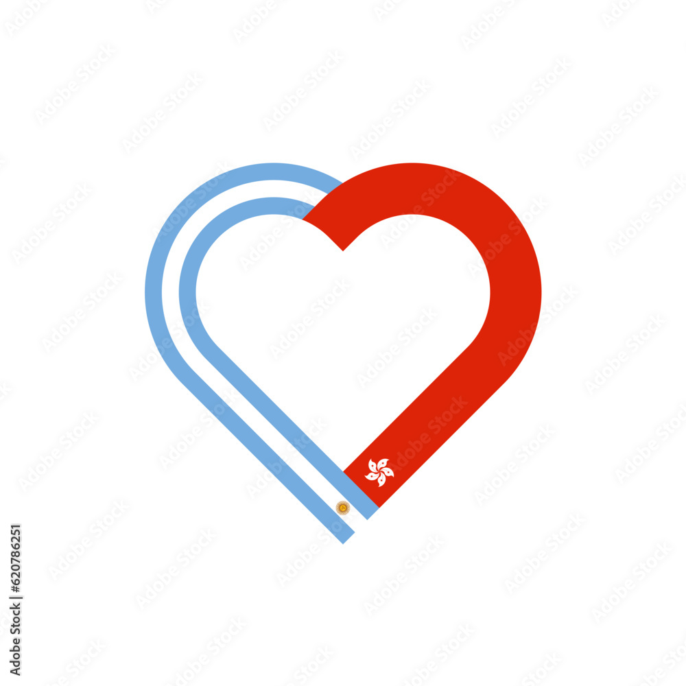 unity concept. heart ribbon icon of argentina and hong kong flags. vector illustration isolated on white background unity concept. heart ribbon icon of argentina and hong kong flags. vector illustration isolated on white background