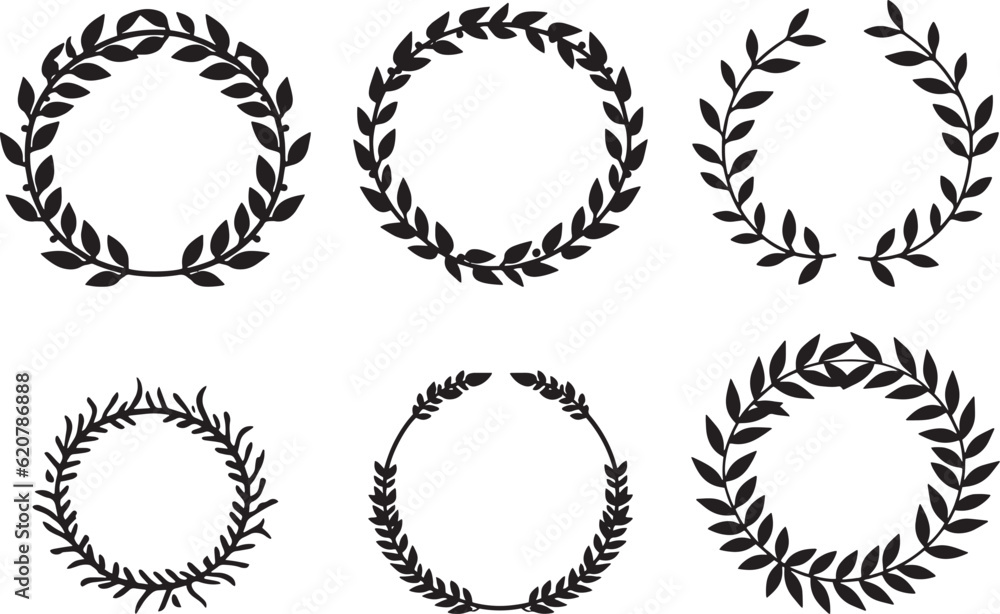 Obraz premium black circular foliate laurel branches vintage frame set vector illustration