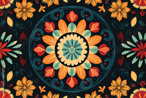 colorful mandalas pattern vector illustration on dark background
