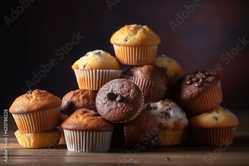 Heap of fresh muffins background