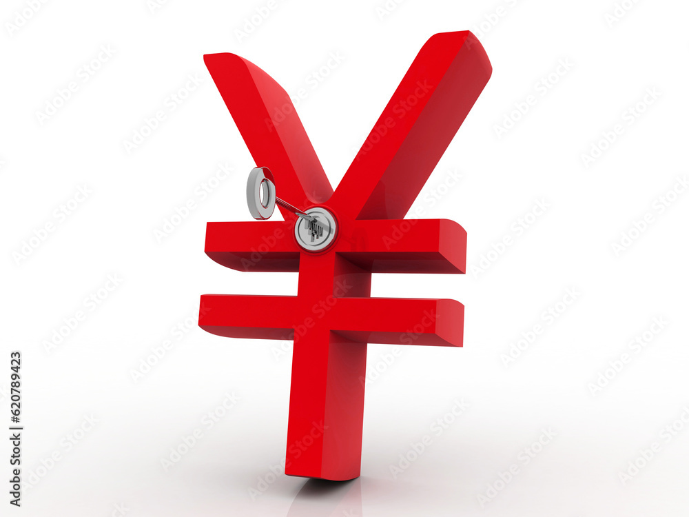 Obraz premium 3d illustration Yen Symbol sign protected key