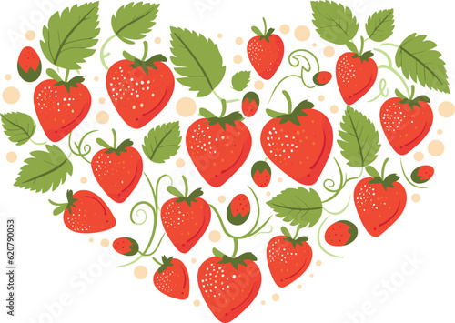 strawberries arranged in the form of love shape vector illustration on isolated background