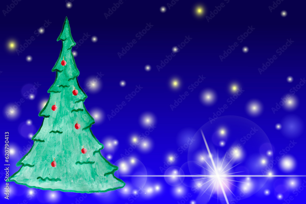 Happy New Year and Merry Christmas! Can be used as a postcard, internet banner or flyer. Illustration has space for text , copy space Happy New Year and Merry Christmas! Can be used as a postcard, internet banner or flyer. Illustration has space for text , copy space