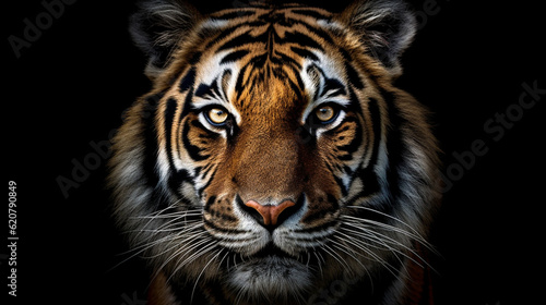 A close up of a tiger on a black background, Generative AI
