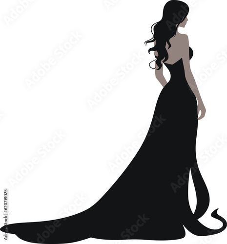 silhouette of a beautiful woman in wedding dress on isolated background