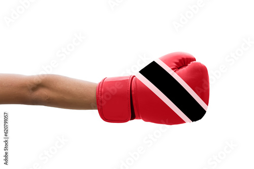 3D Flag of Trinidad and Tobago on a boxing gloves. © dsom